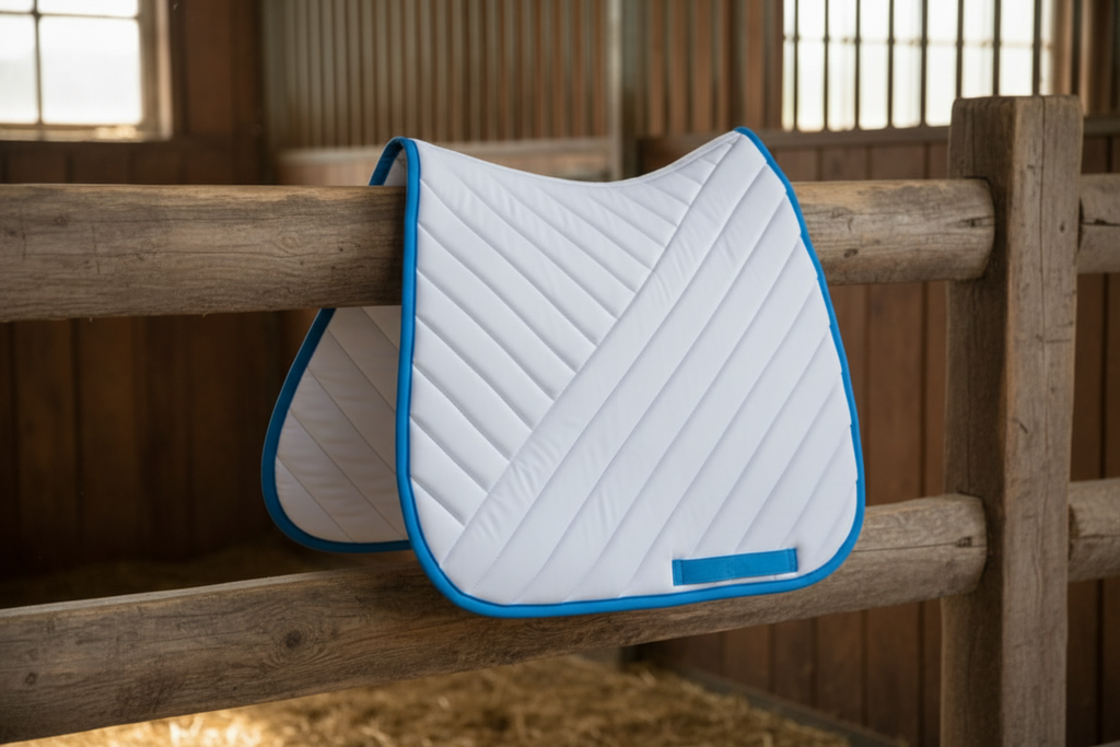 Premium Quality Cotton White Jumping Saddle Pad, Ear Bonnet & Horse Boot Set
