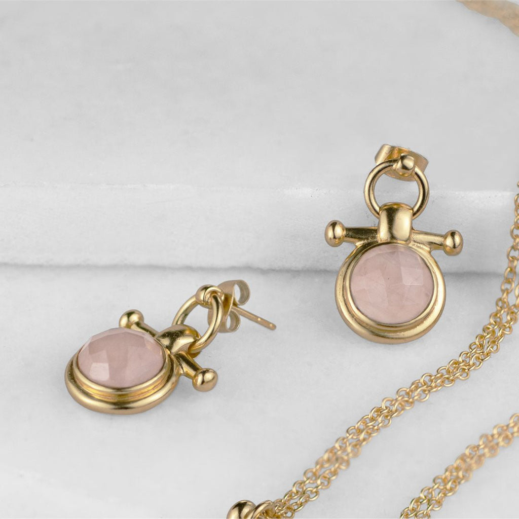 Adele - Rose Quartz Horse Bit Equestrian Earring in Gold