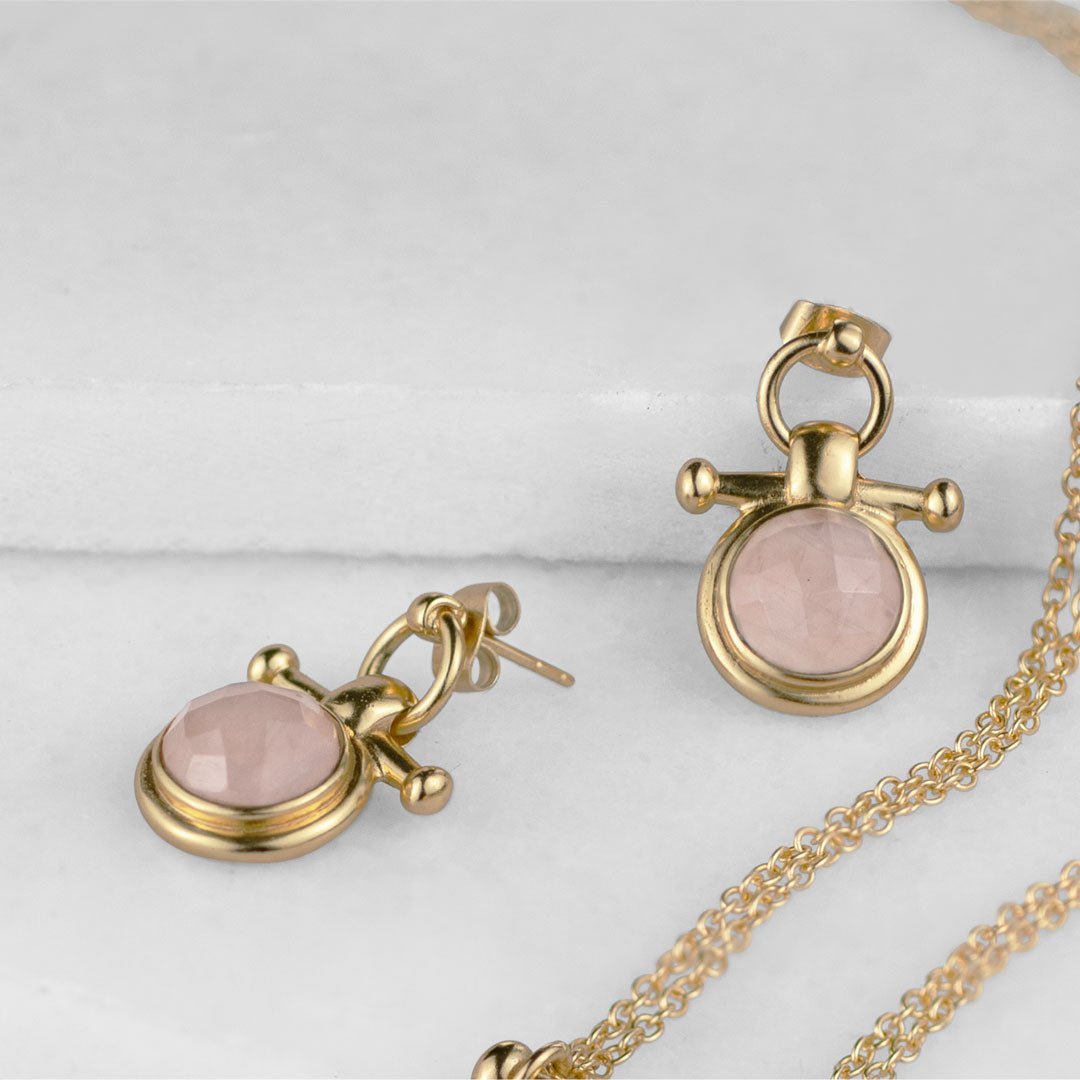 Adele - Rose Quartz Horse Bit Equestrian Earring in Gold