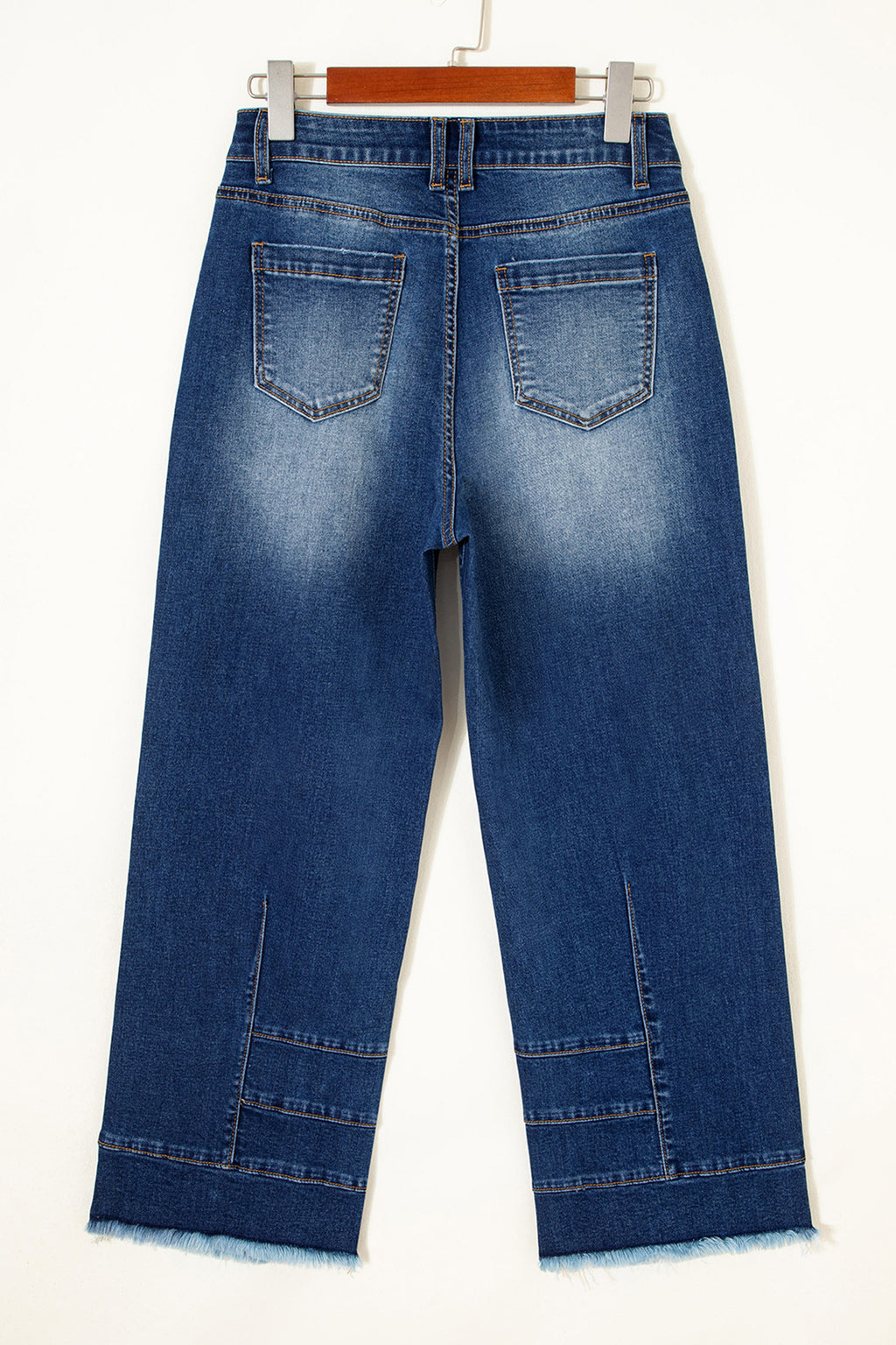 Sky Blue Chic Seam Detail Raw Hem Ankle Length Jeans