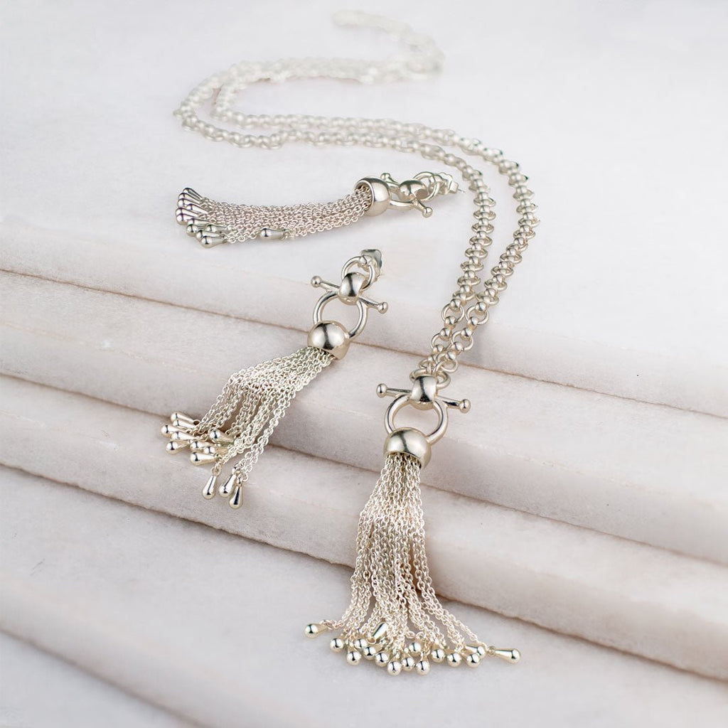 Aria - Chain Tassel Horse Bit Equestrian Earring in Silver
