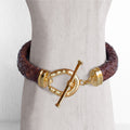 Aristo - 14K Gold Vermeil Brown Leather Horseshoe Bracelet