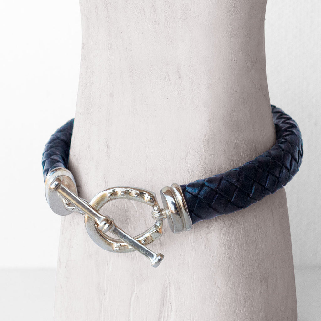Aristo - Sterling Silver Black Leather Horseshoe Bracelet