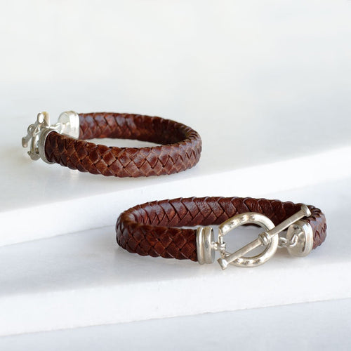 Aristo - Sterling Silver Brown Leather Horseshoe Bracelet
