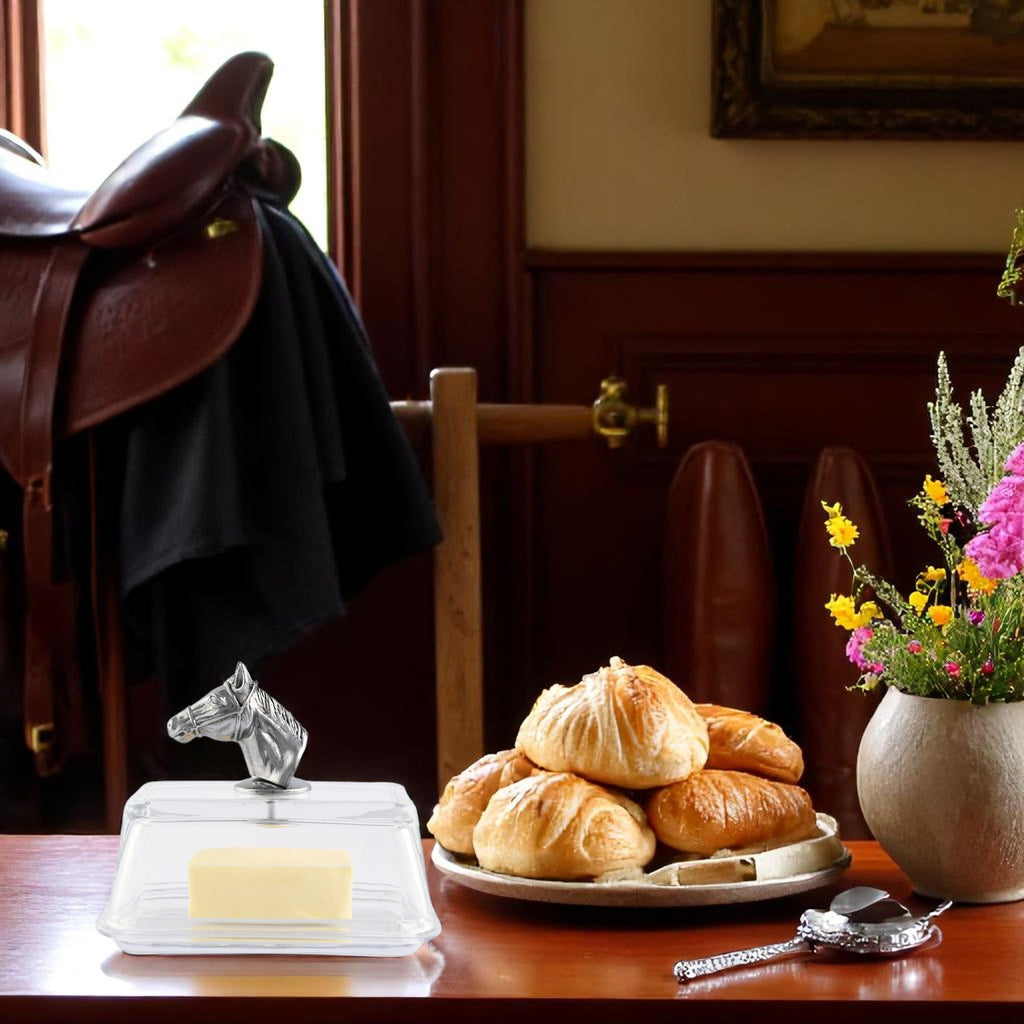 Glass Butter Dish - Horse Head