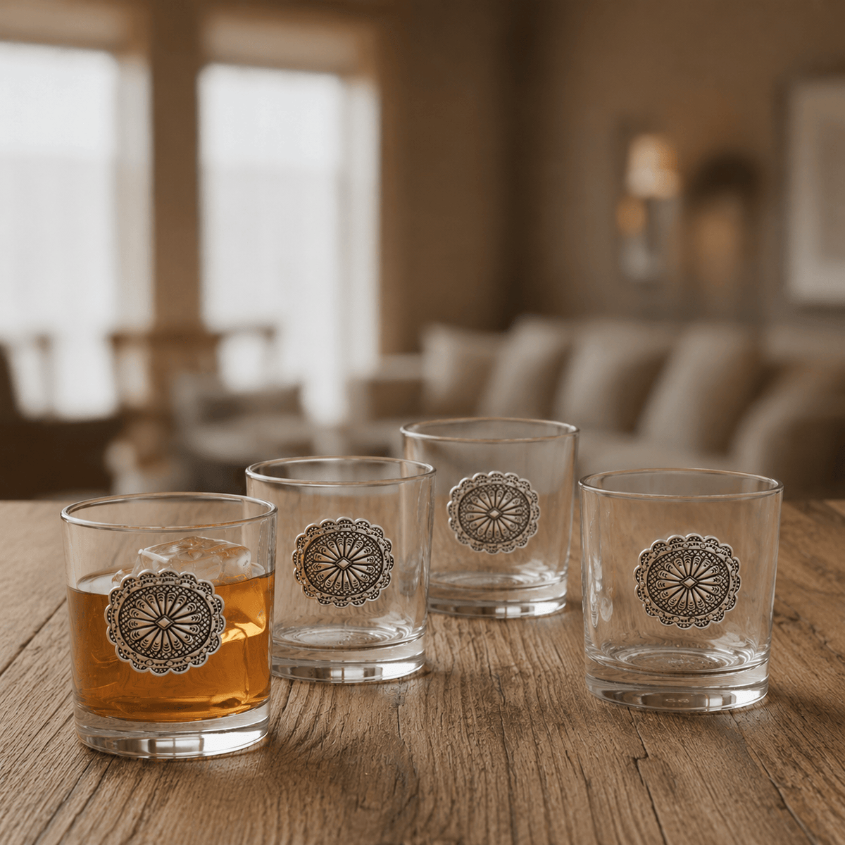 Western Concho Bar Glasses Set of 4