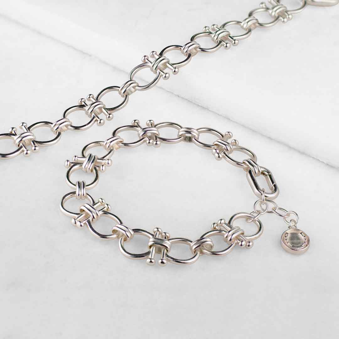 Bocara - Horse Bit Chain Link Equestrian Necklace in Silver