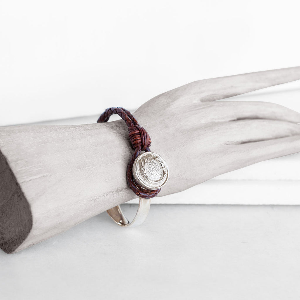 Bosal - Leather laced Horseshoe Bracelet in Brown and Silver