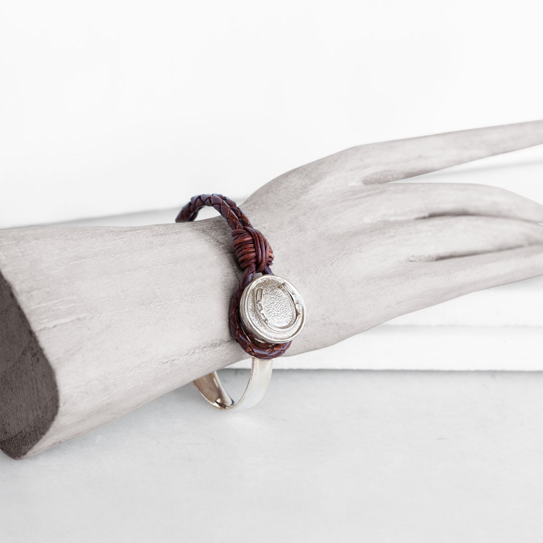 Bosal - Leather laced Horseshoe Bracelet in Brown and Silver