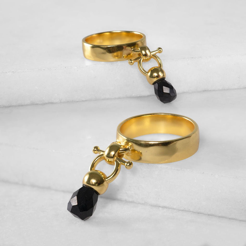 Brio - Black Onyx Horse Bit Equestrian Ring in Gold