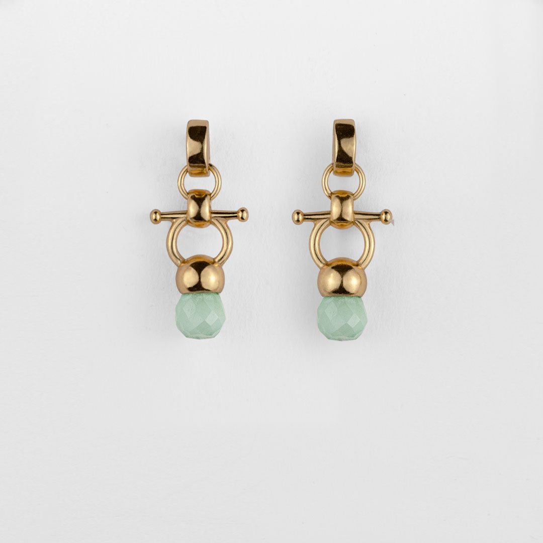 Brioette - Aqua Chalcedony Horse Bit Equestrian Earring in Gold