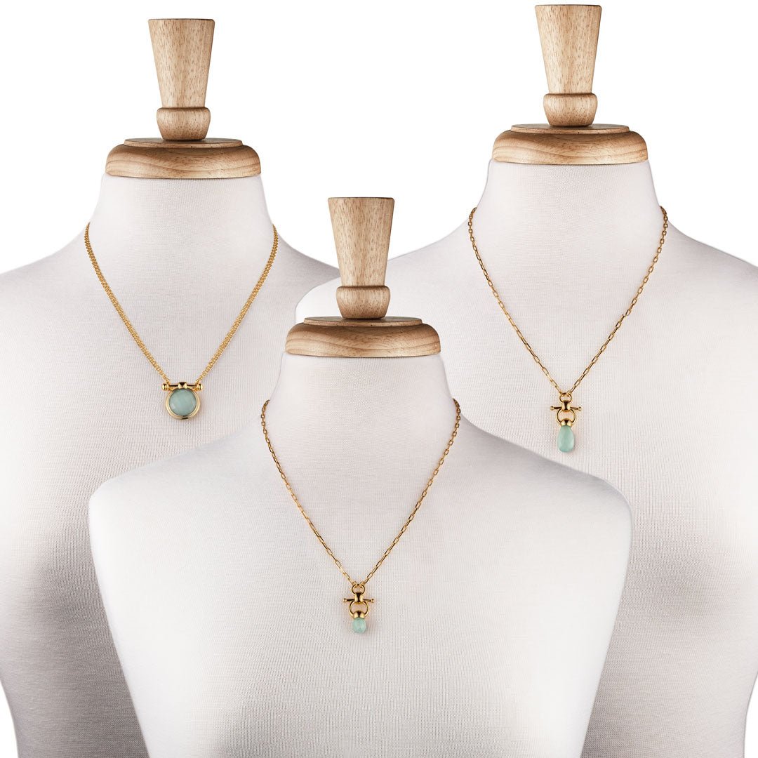 Brioette - Aqua Chalcedony Horse Bit Equestrian Earring in Gold