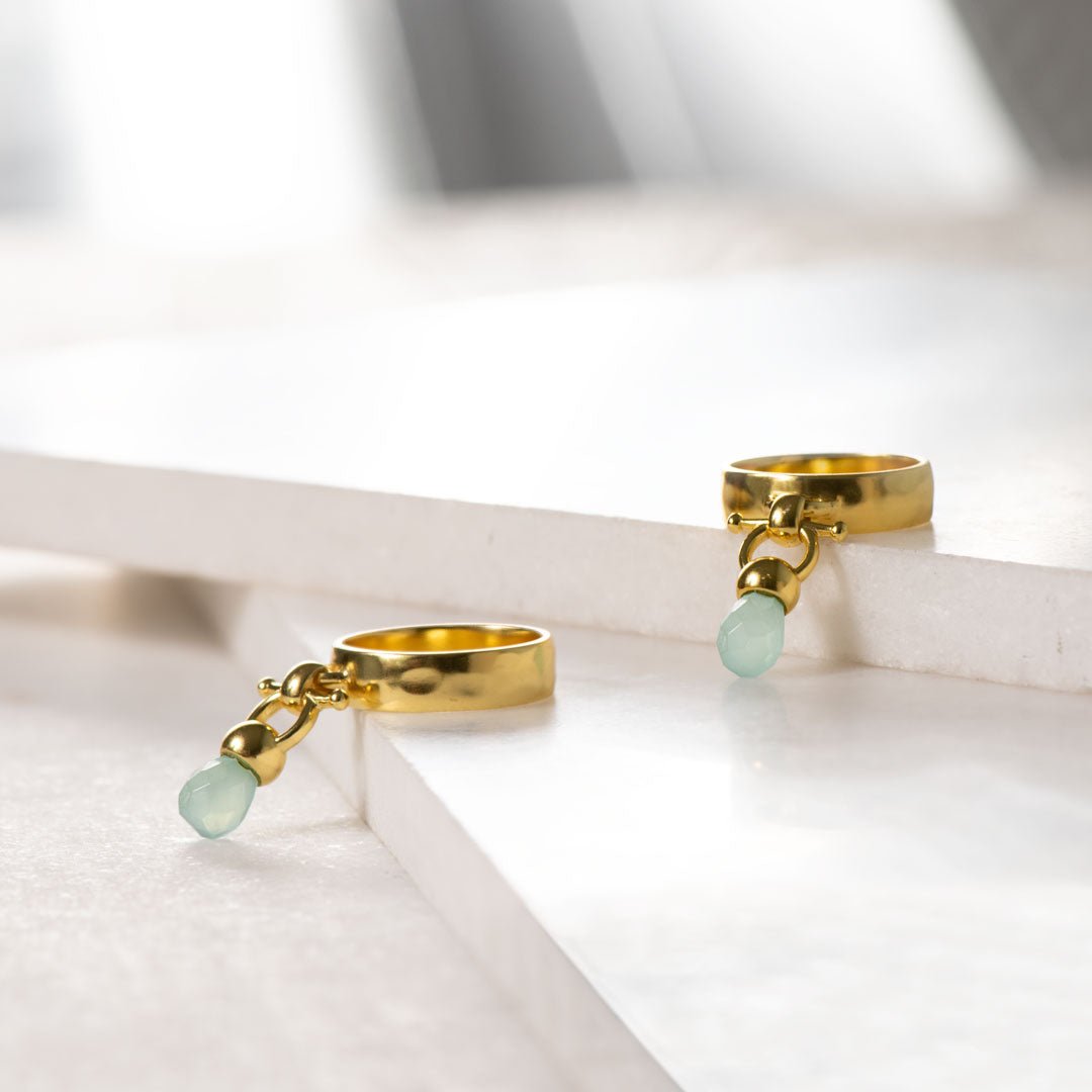 Brioette - Aqua Chalcedony Horse Bit Equestrian Earring in Gold