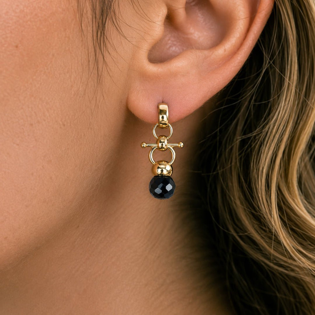 Brioette - Black Onyx Horse Bit Earring Equestrian in Gold