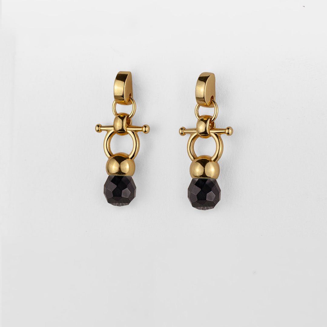 Brioette - Black Onyx Horse Bit Earring Equestrian in Gold
