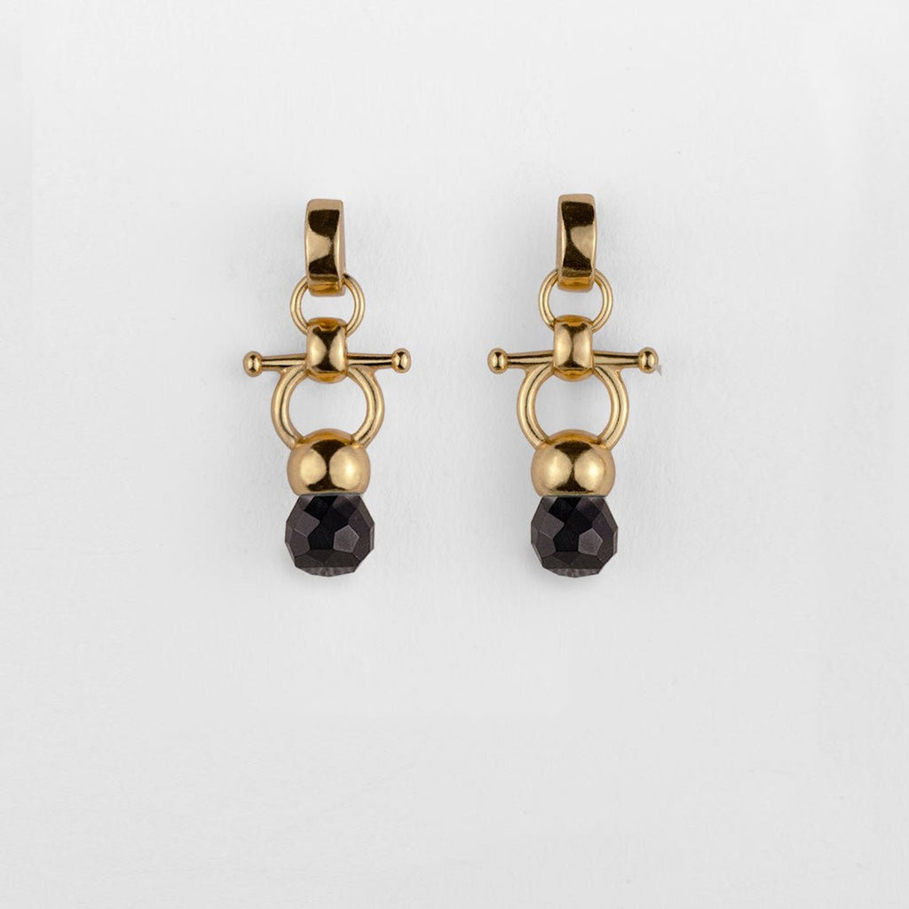 Brioette - Black Onyx Horse Bit Earring Equestrian in Gold