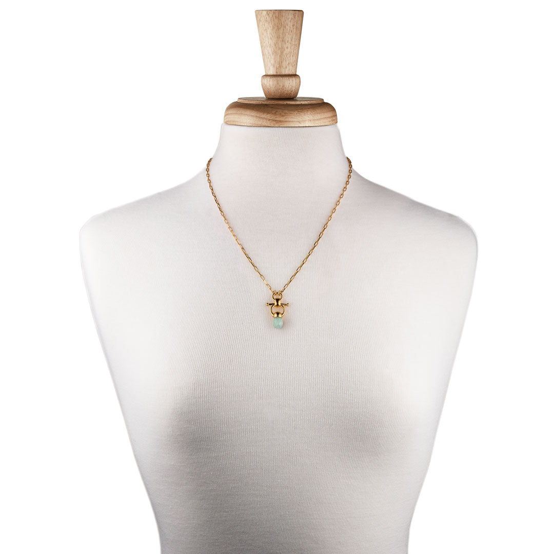 Briolette - Aqua Chalcedony Equestrian Horse Bit Necklace in Gold