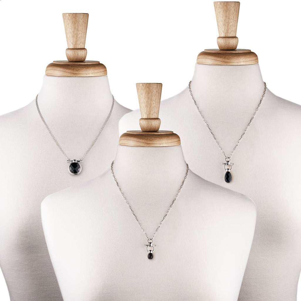 Briolette - Black Onyx Equestrian Horse Bit Necklace in Silver