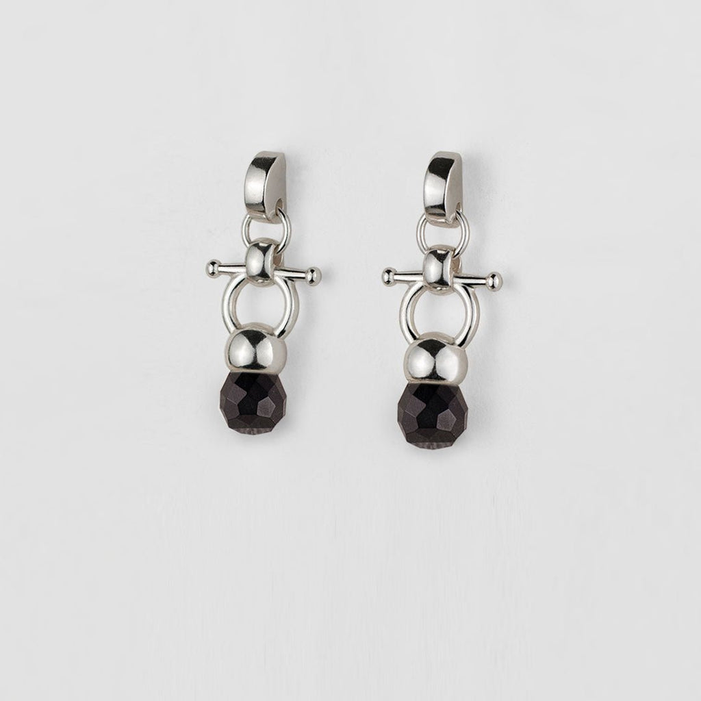 Briolette - Black Onyx Horse Bit Equestrian Earring in Silver