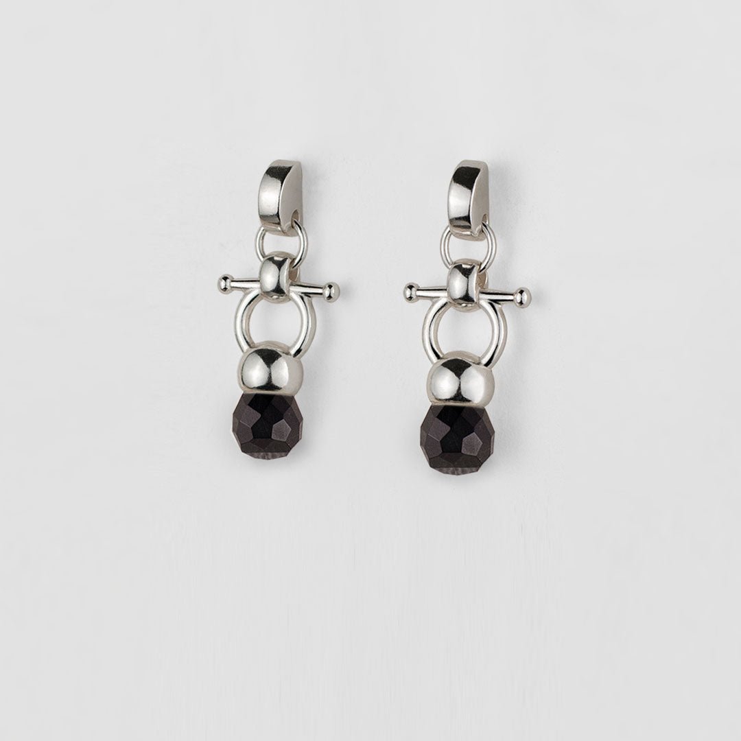 Briolette - Black Onyx Horse Bit Equestrian Earring in Silver