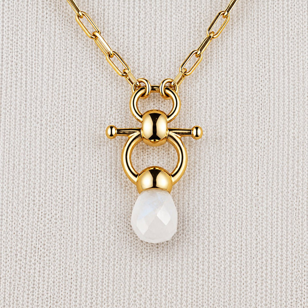 Briolette - Moonstone Equestrian Horse Bit Necklace in Gold