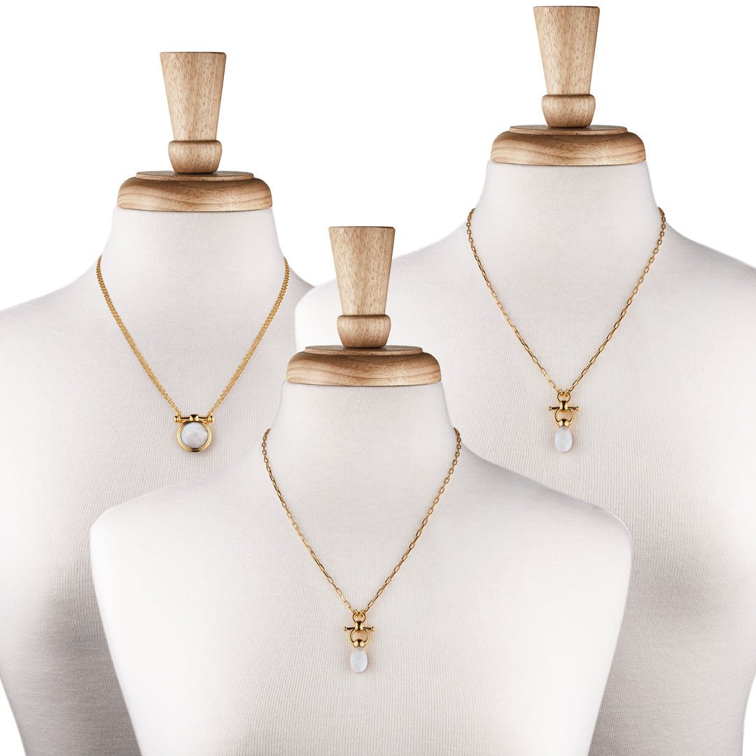 Briolette - Moonstone Equestrian Horse Bit Necklace in Gold