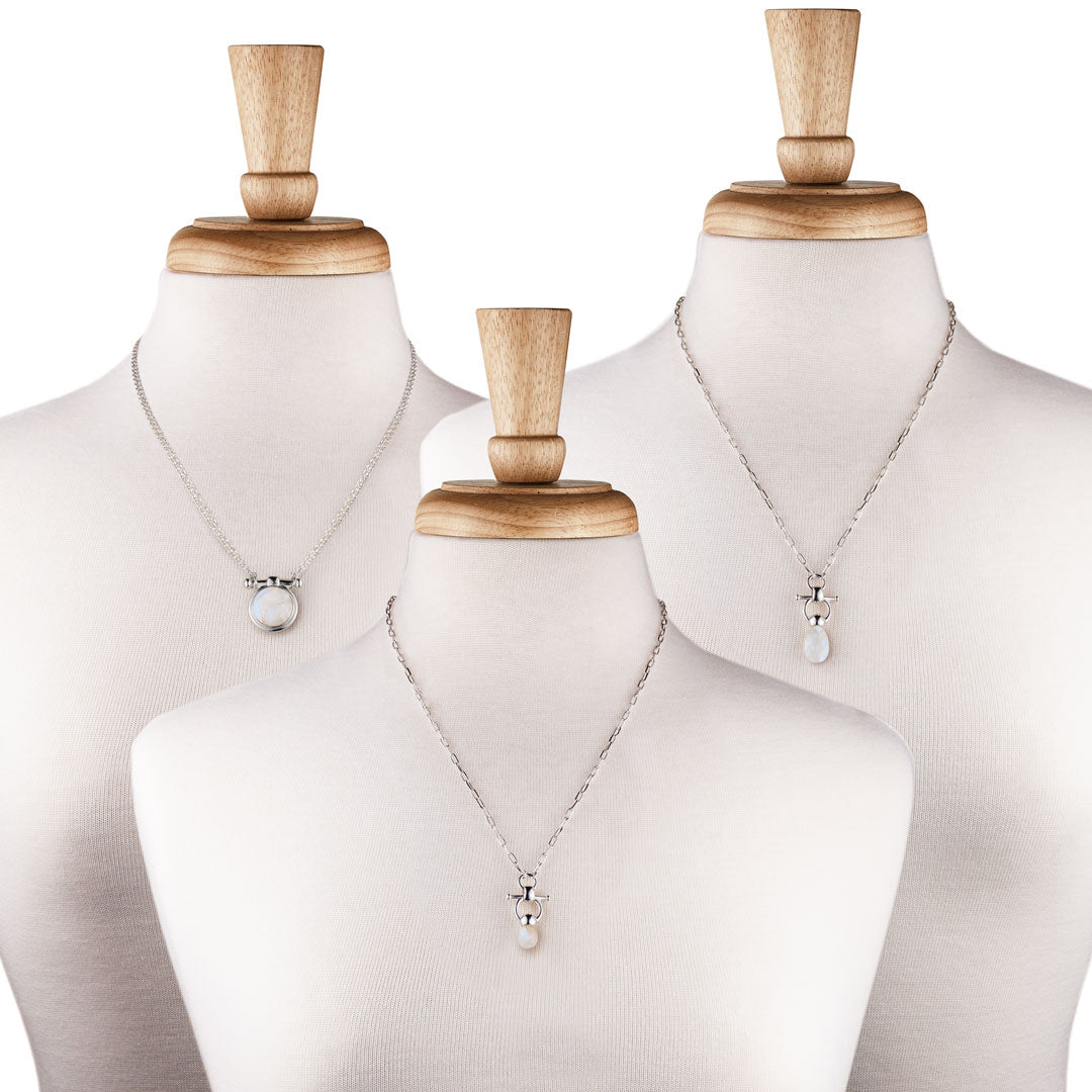 Briolette - Moonstone Equestrian Horse Bit Necklace in Silver