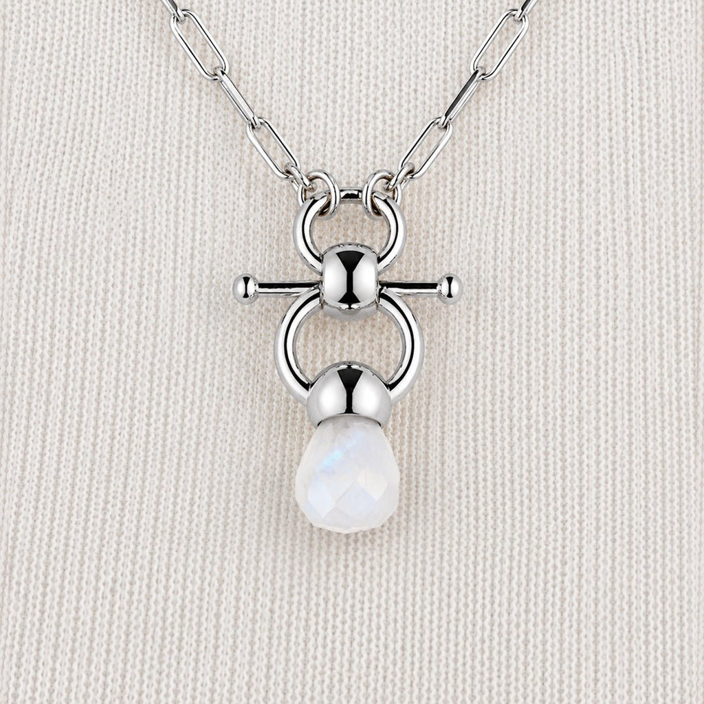 Briolette - Moonstone Equestrian Horse Bit Necklace in Silver