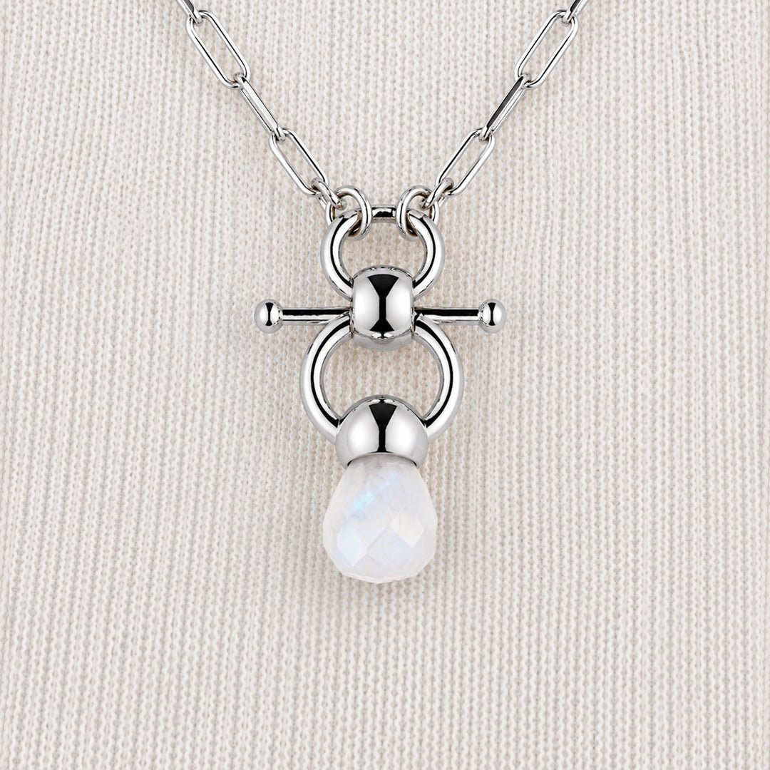 Briolette - Moonstone Equestrian Horse Bit Necklace in Silver