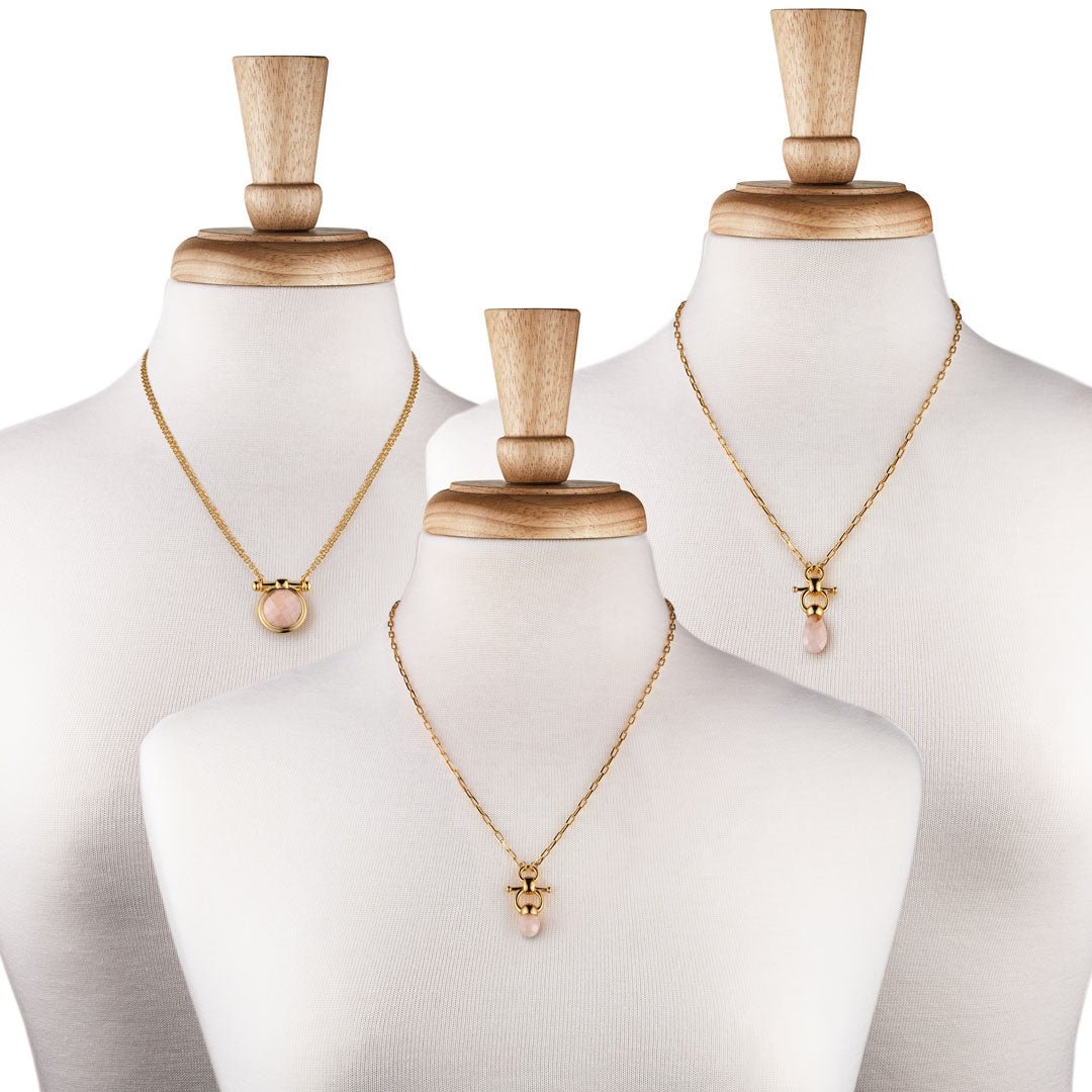 Briolette - Rose Quartz Equestrian Horse Bit Necklace in Gold