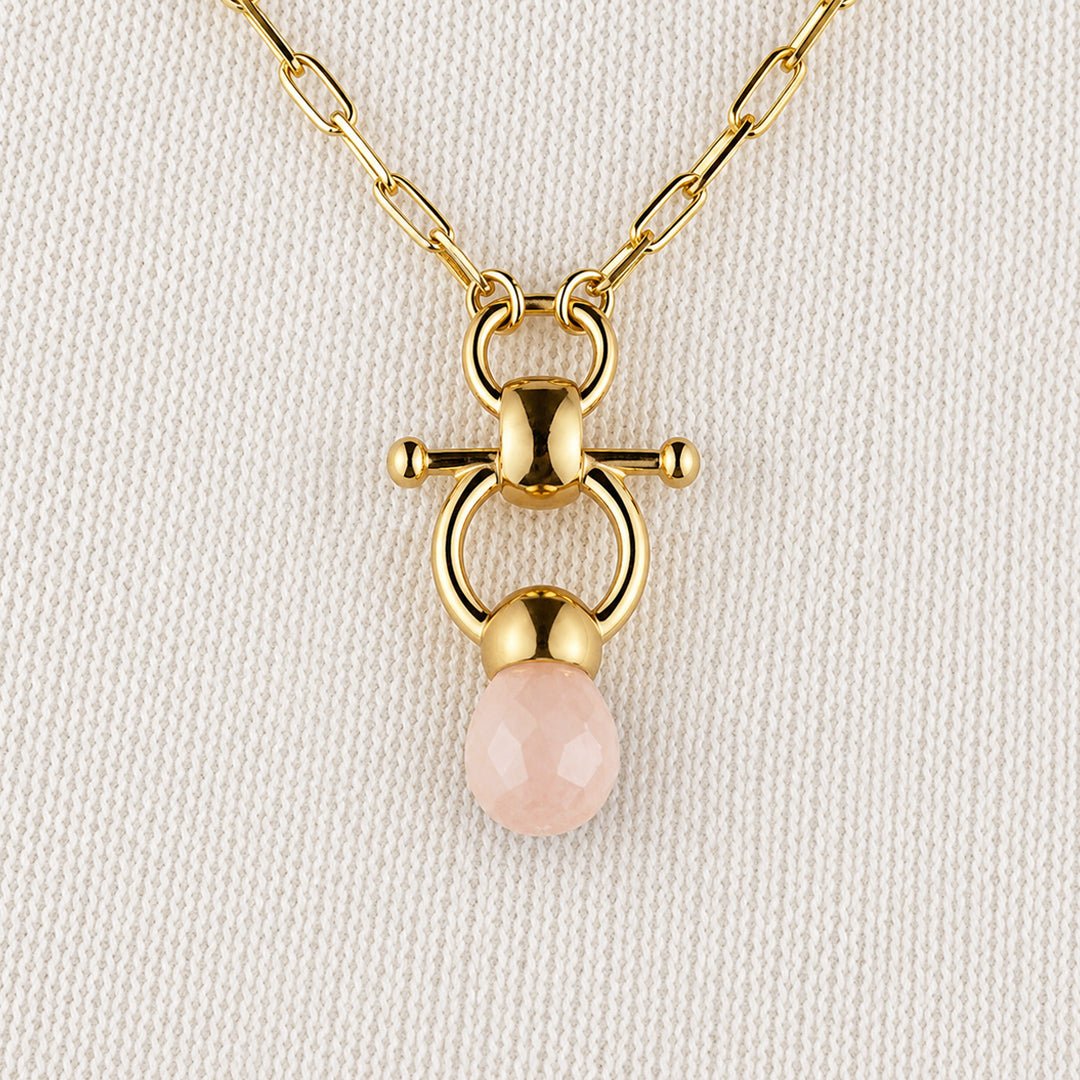 Briolette - Rose Quartz Equestrian Horse Bit Necklace in Gold