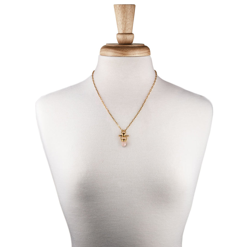 Briolette - Rose Quartz Equestrian Horse Bit Necklace in Gold