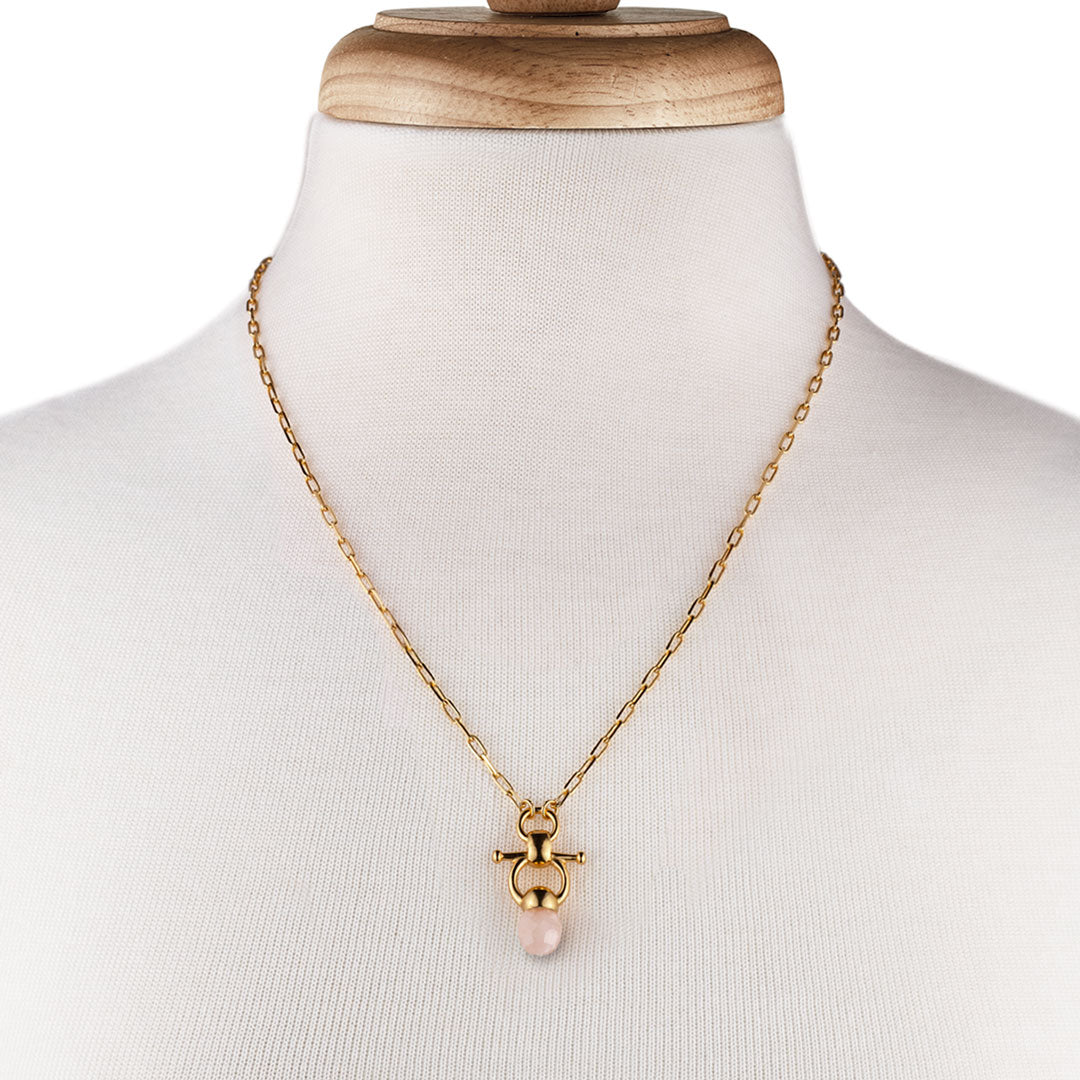 Briolette - Rose Quartz Equestrian Horse Bit Necklace in Gold