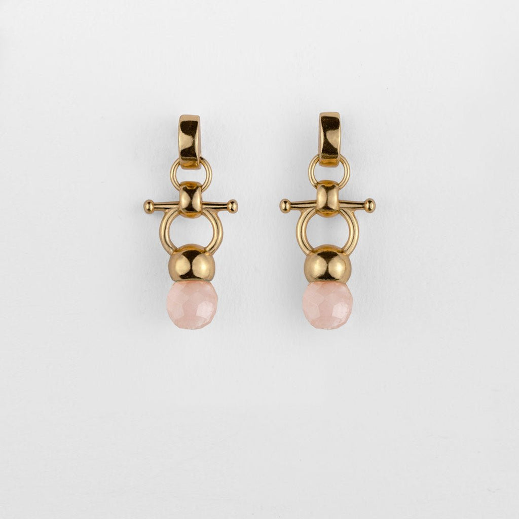 Briolette - Rose Quartz Horse Bit Equestrian Earring in Gold