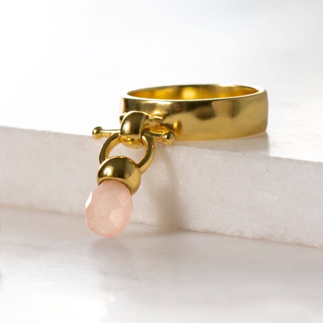 Briolette - Rose Quartz Horse Bit Equestrian Earring in Gold