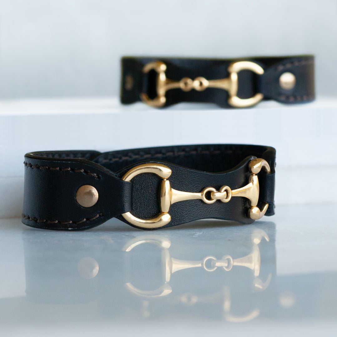 Bronson - Equestrian Leather Horse Bit Bracelet in Gold