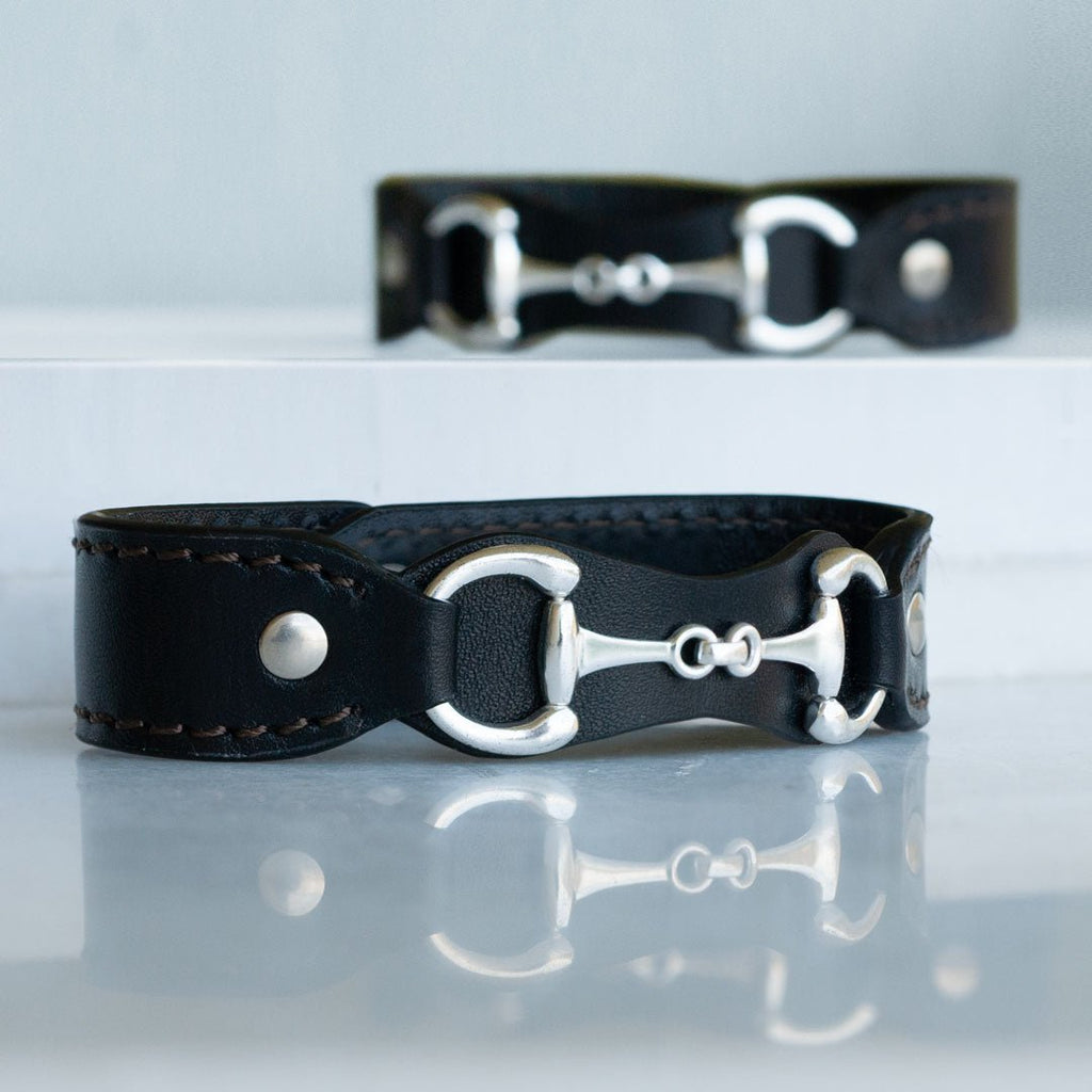 Bronson - Equestrian Leather Horse Bit Bracelet in Silver