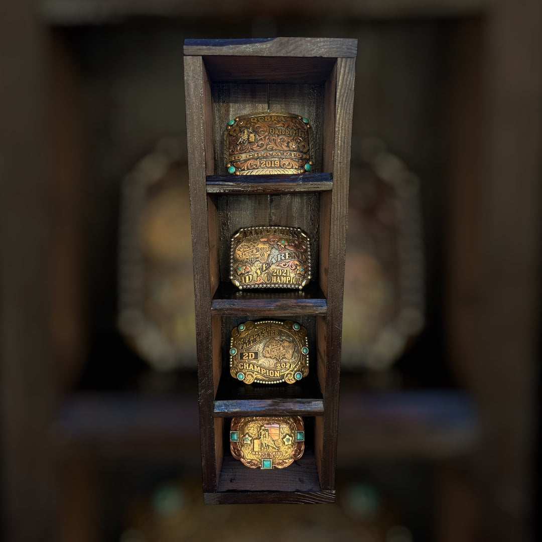 Custom Trophy Buckle Cases – Red Mahogany or Early American | Rowdy Rowels
