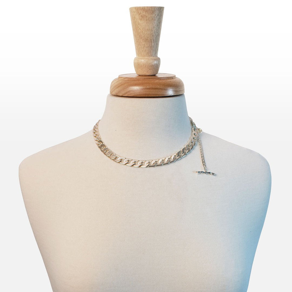 Cadence - Convertible Equestrian Curb Chain T-Bar Necklace in Silver