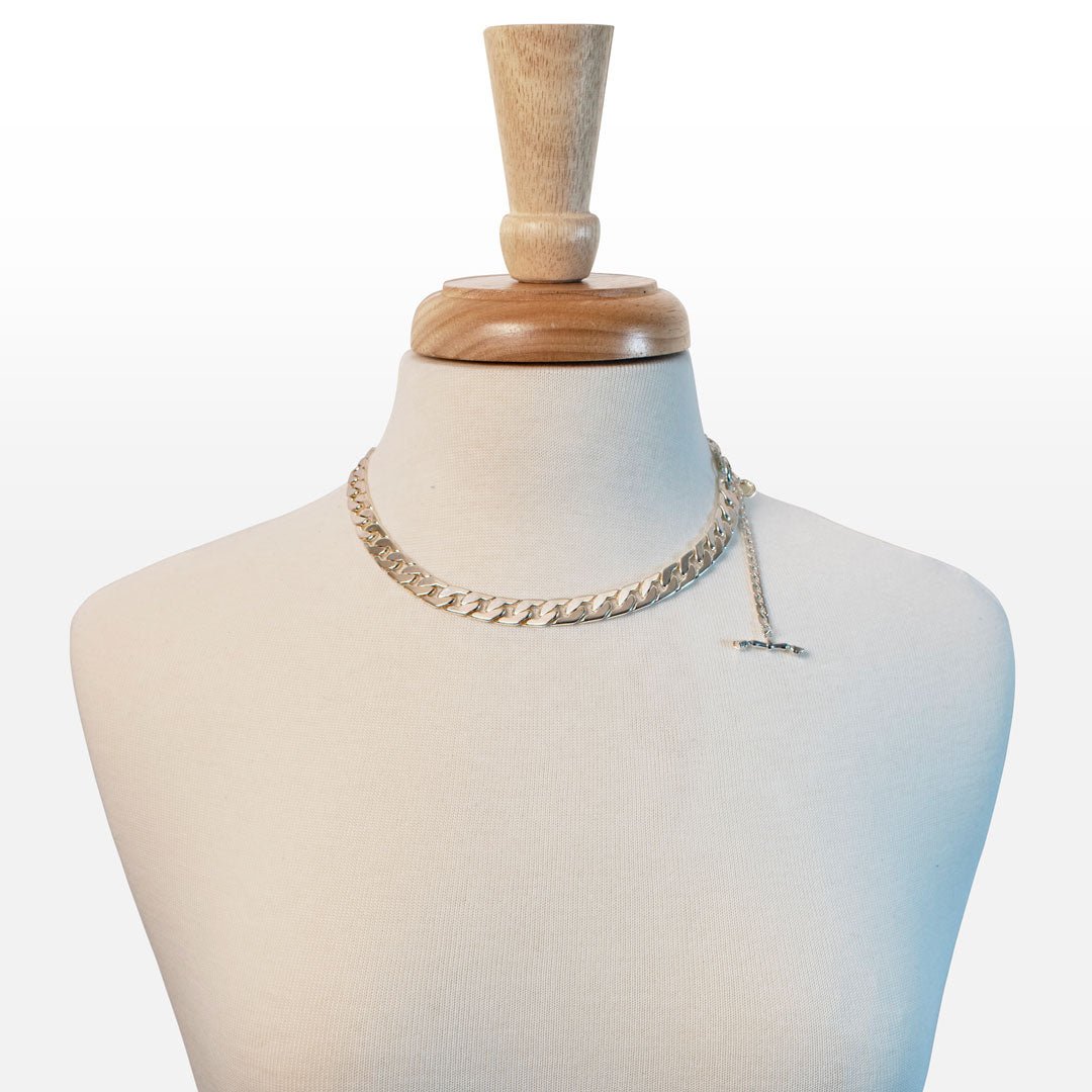 Cadence - Convertible Equestrian Curb Chain T-Bar Necklace in Silver