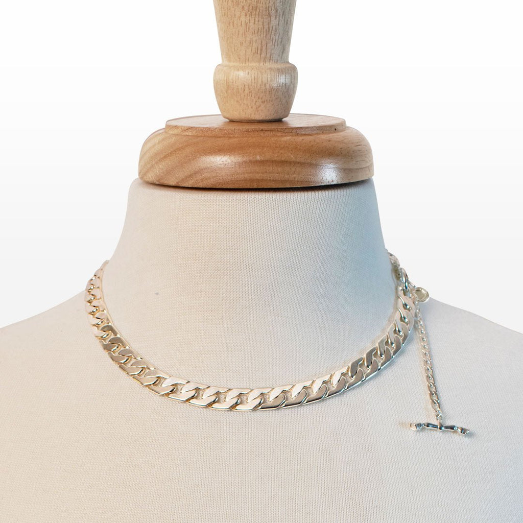 Cadence - Convertible Equestrian Curb Chain T-Bar Necklace in Silver
