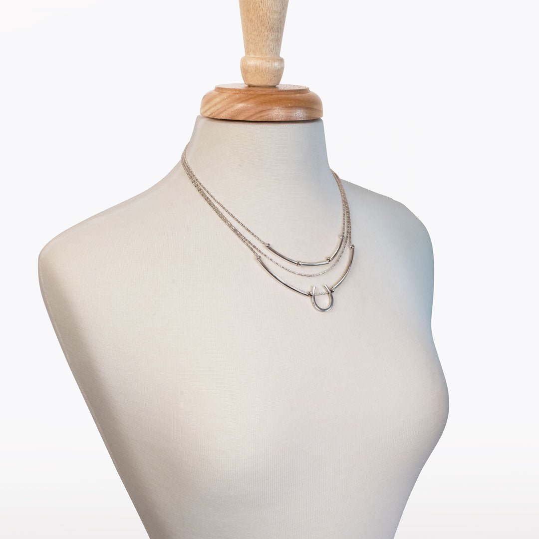 Calista - Equestrian Horseshoe Necklace on Beaded Chain in Silver