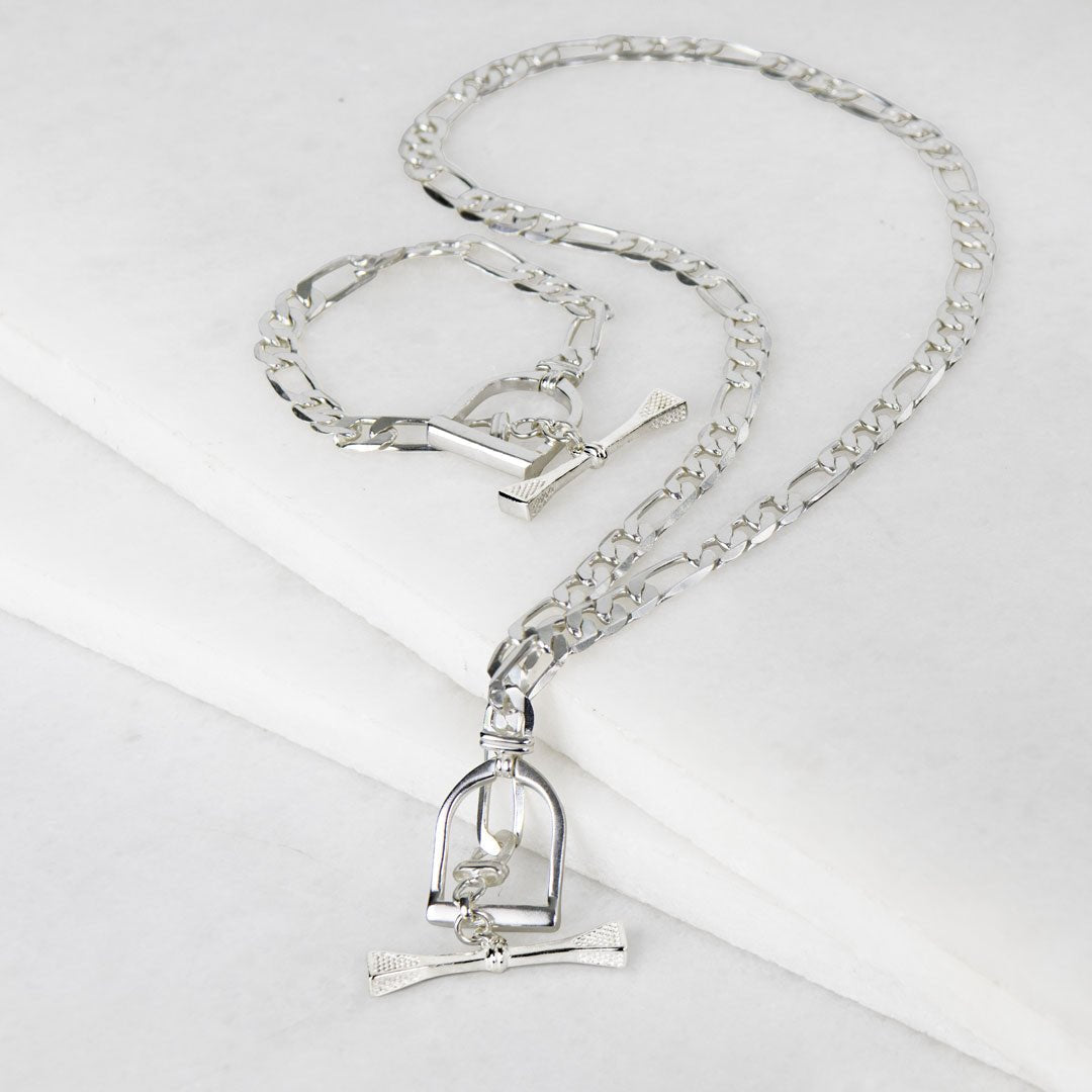Cortina - Cuban Chain Horse Stirrup Bracelet in Silver