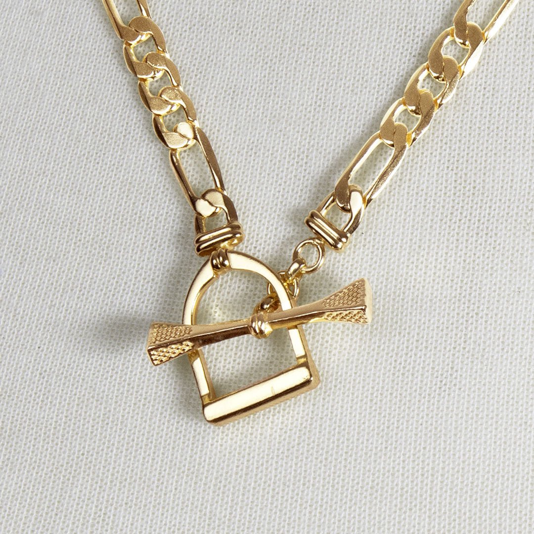 Cortina - Cuban Chain Horse Stirrup Necklace in Gold