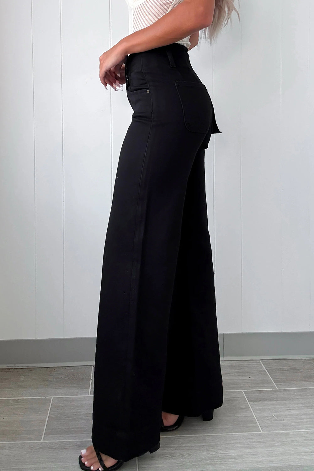 Mist Green 2-Button High Waist Wide Leg Jeans