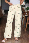 Beige Stylish Mallard Printed Cuffed Hem Shift Jeans