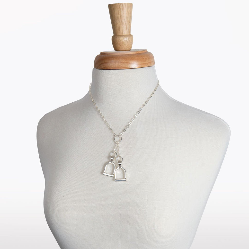 Langley - Equestrian Double Riding Stirrup Necklace in Silver