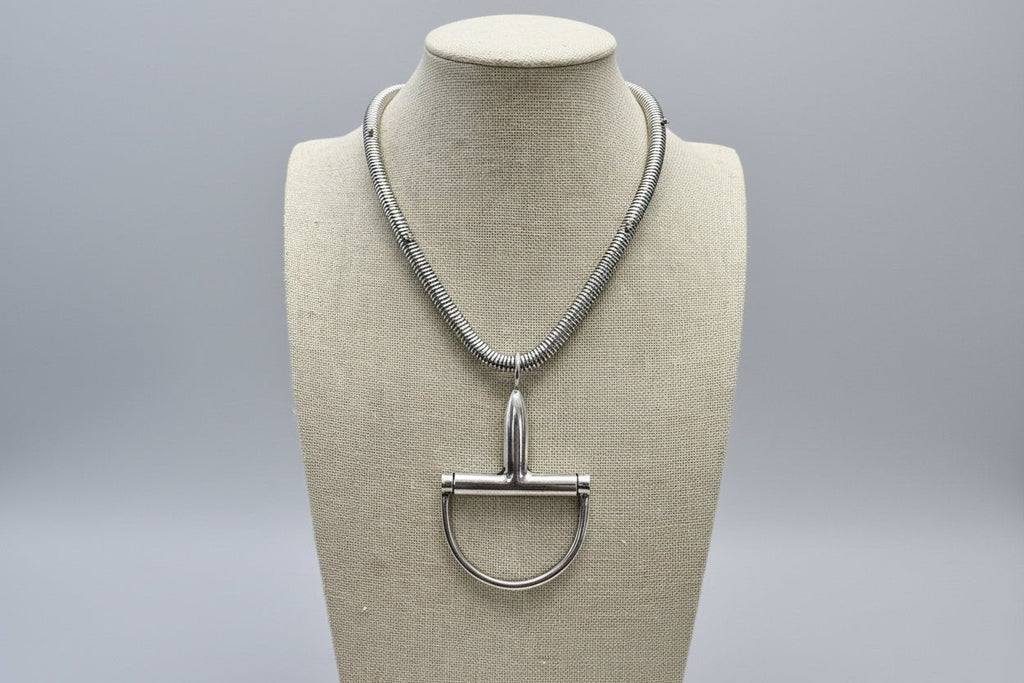 Silver Horse Bit Statement Necklace - Bold Western Equestrian Jewelry