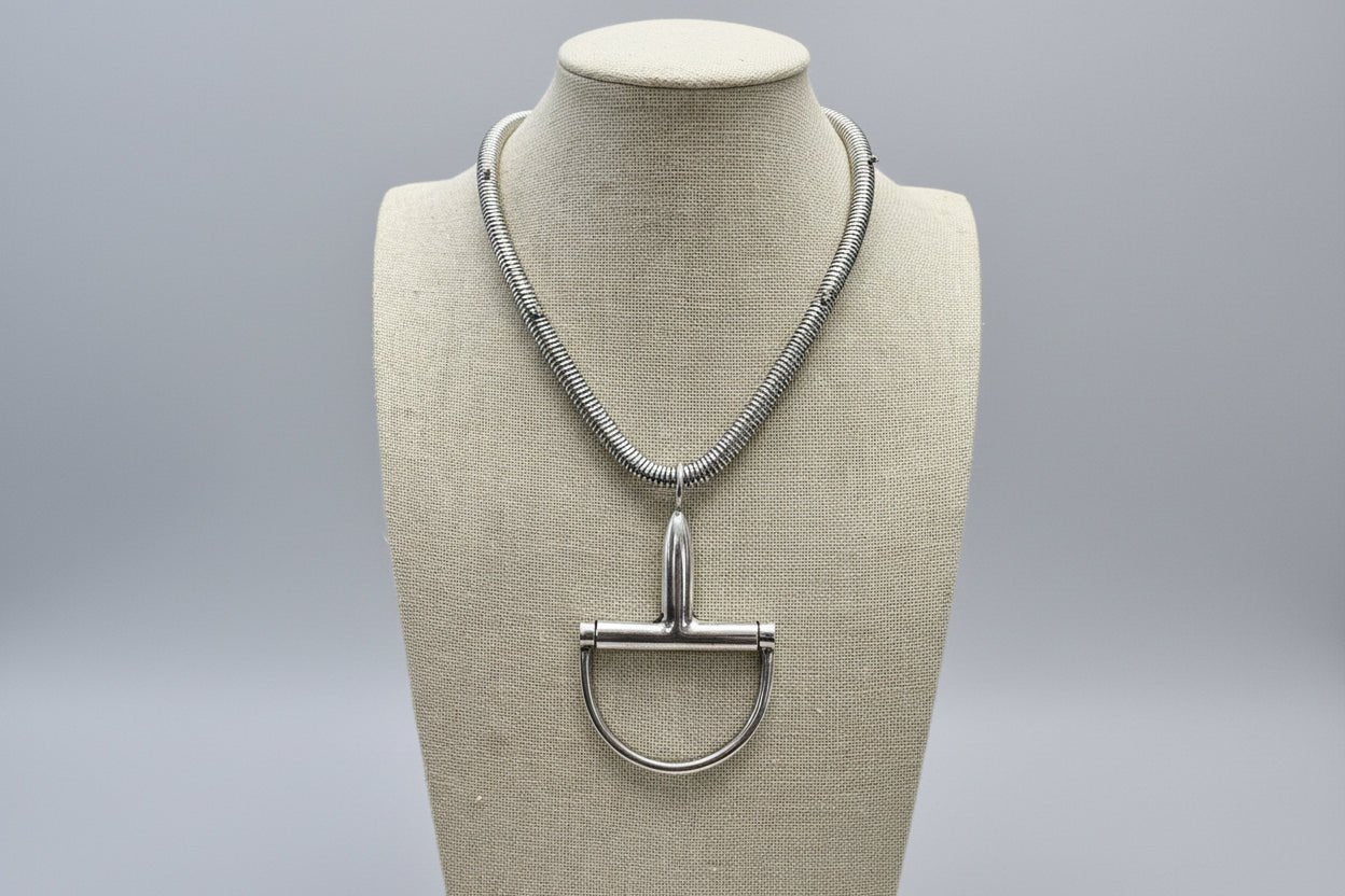 Silver Horse Bit Statement Necklace - Bold Western Equestrian Jewelry