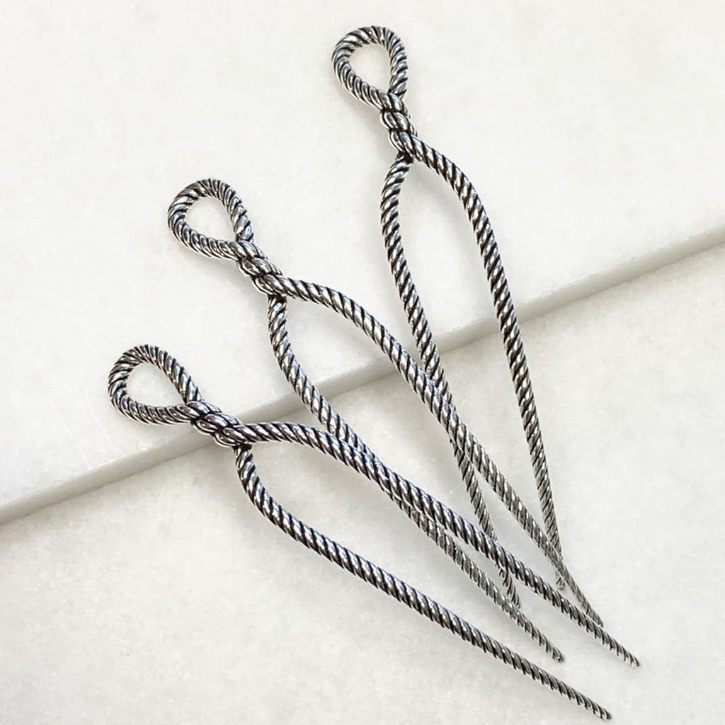 Lariat - Rope Twist Large Hair Pick in Silver